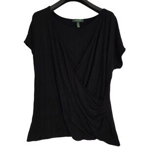 RALPH LAUREN Black Crossneck Short Sleeve Top 2X